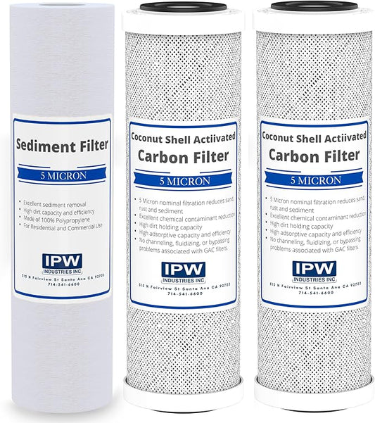 IPW Industries Inc. - Krystal Pure KR10 RO System Replacement Filter Set - Carbon Block, Polypropylene, and Sediment Filters Included - 3 Pack