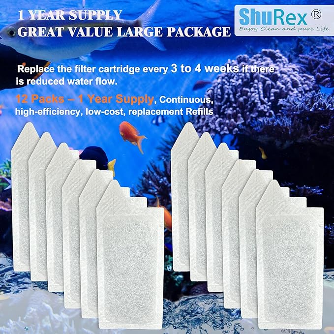 12 Pack Replacement Small Size Cartridges for Tetra Whisper Small Fish Tanks Filter; Refilled Filter Cartridges S Size for Aquarium Kits 3-10 Gallons