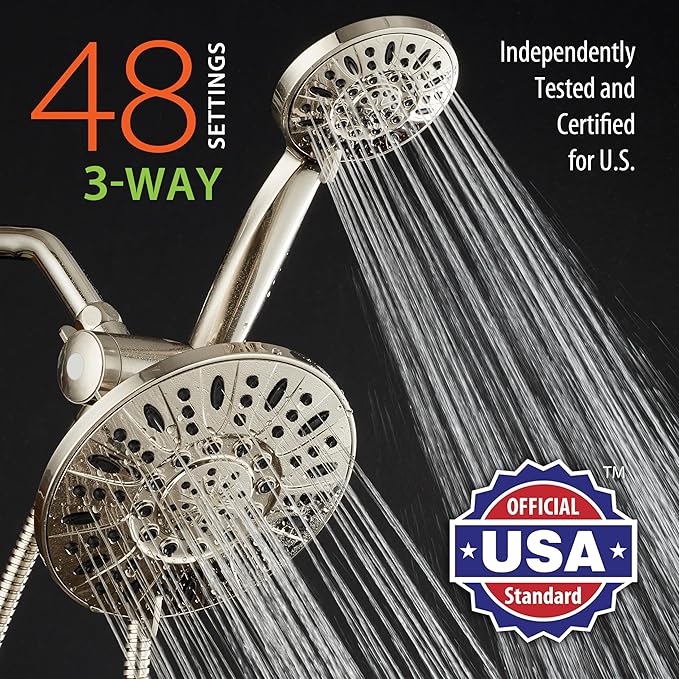 AquaDance for California - 7" Premium High Pressure 3-Way Rainfall Combo for Best of Both Worlds - Enjoy Luxury 6-Setting Rain Showerhead and Hand Held Shower Separately or Together - Nickel Finish