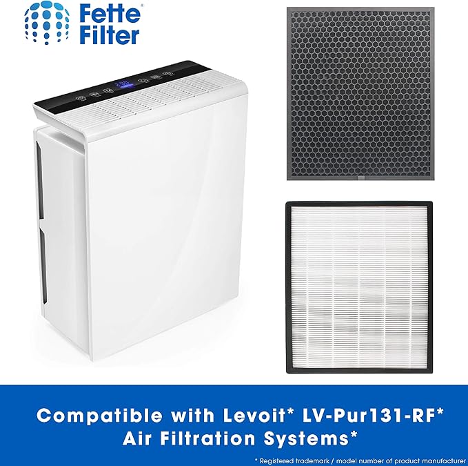 Fette Filter - LV-PUR131 Premium Replacement Filters Compatible with LEVOIT Air Purifier Models LV-PUR131s and LV-PUR13, LV-PUR131-RF, 2 Pack Filters and 2 Activated Carbon Filters.