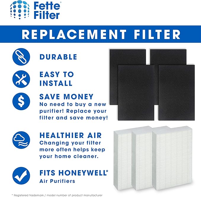 Fette Filter - HEPA Air Purifier Set, 3 HEPA + 4 Pre-Filters, Compatible with Honeywell HPA300, HPA304, HPA8350 & More