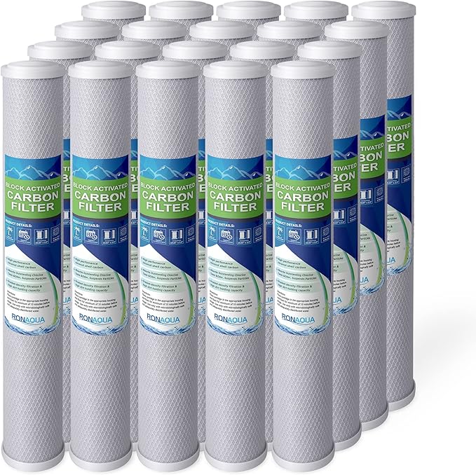 Standard Whole House Coconut Shell Carbon Block 5 Micron Water Filter 20” x 2.5” Fits 20” x 2.5” Housings. Remove Chlorine and Bad Odor. Compatible with C1-20, HX-CB-25-2010, F3WCB32 Pack of 20