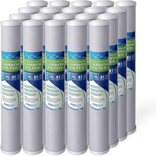 Standard Whole House Coconut Shell Carbon Block 5 Micron Water Filter 20” x 2.5” Fits 20” x 2.5” Housings. Remove Chlorine and Bad Odor. Compatible with C1-20, HX-CB-25-2010, F3WCB32 Pack of 20