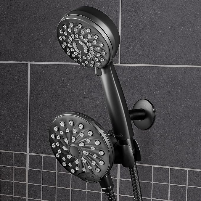 Waterpik One-Touch Dual 2-in-1 Shower System With Rain Shower Head and 7-Mode Hand Held Shower Head, Matte Black XPB-135E-765ME