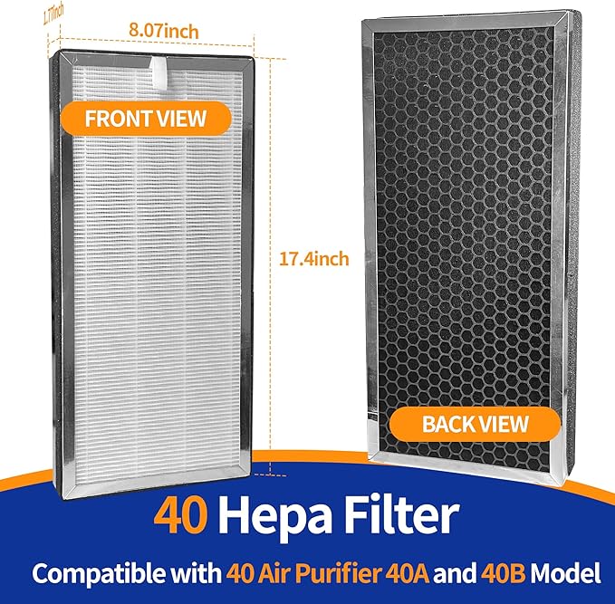 40 Replacement Filter H13 HEPA 40 Filter - Compatible with Ma-dify 40 Air Purifi-er 3-in-1 Filters Contains High-Efficiency Activated Carbon