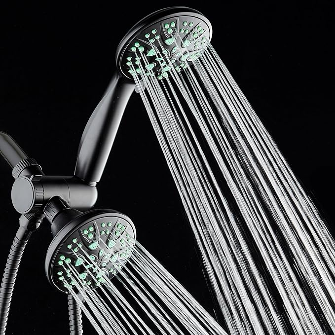 AquaDance Antimicrobial/Anti-Clog High-Pressure 30-setting Dual Head Combination Shower with Microban Nozzle Protection From Growth of Mold, Mildew & Bacteria for a Healthier Shower – Coral Green