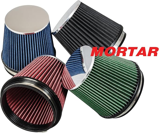 Mortar Aftermarket Auto Air Filter – 6 In Flange ID Car Enthusiast Class Universal Cold Air Intake Gulps in More Air for More Engine Power & Passionate Induction Sound, Length 6 In, Black