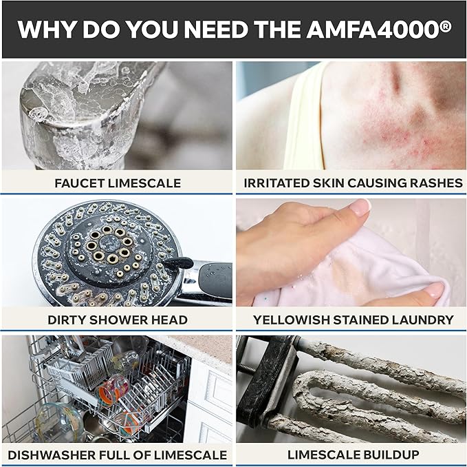 Amfa4000® Magnetic Salt-Free Whole House Water Softener System - 20000 G 5Fz, Hard Water Descaler, Compact Water Softener, Hard Water Conditioner for Whole House