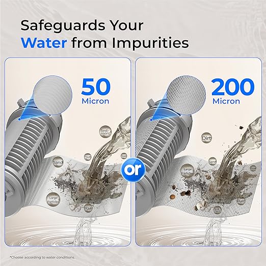 Waterdrop Spin Down Sediment Filter, Backwash Whole House Water Filter System for Well Water, 50 Micron+200 Micron, 1" MNPT + 3/4" FNPT + 3/4" MNPT, Traps Sand, BPA Free