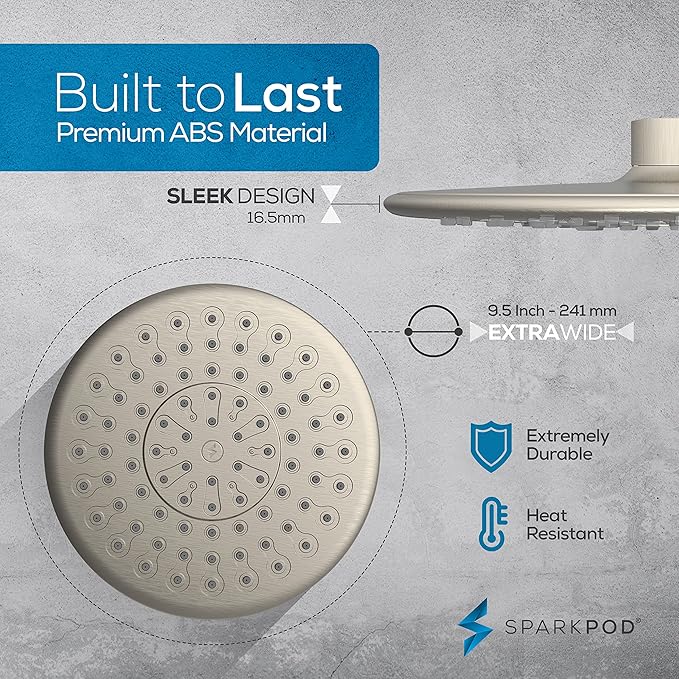 SparkPod Luxury Filtered Shower Head Set 23 Stage Shower Filter - Reduces Chlorine and Heavy Metals - High Pressure Showerhead Filter (9.5" Round, Elegant Brushed Nickel)
