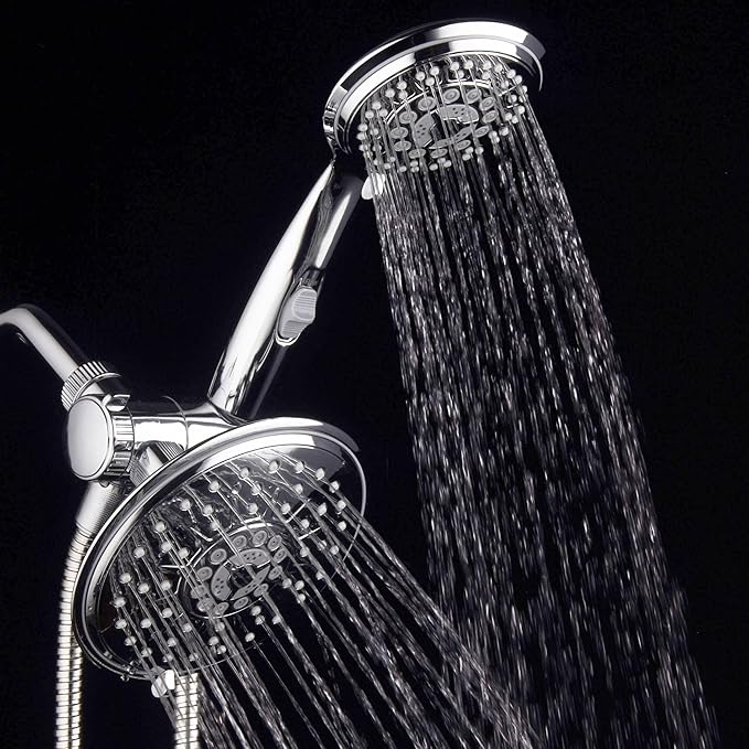 30-Setting Ultra-Luxury 6 inch Rainfall Shower Head & Handheld 3-way Combo with Water Saving Pause Switch and Stainless Steel Hose/Enjoy Separately or Together! Premium All Chrome Finish