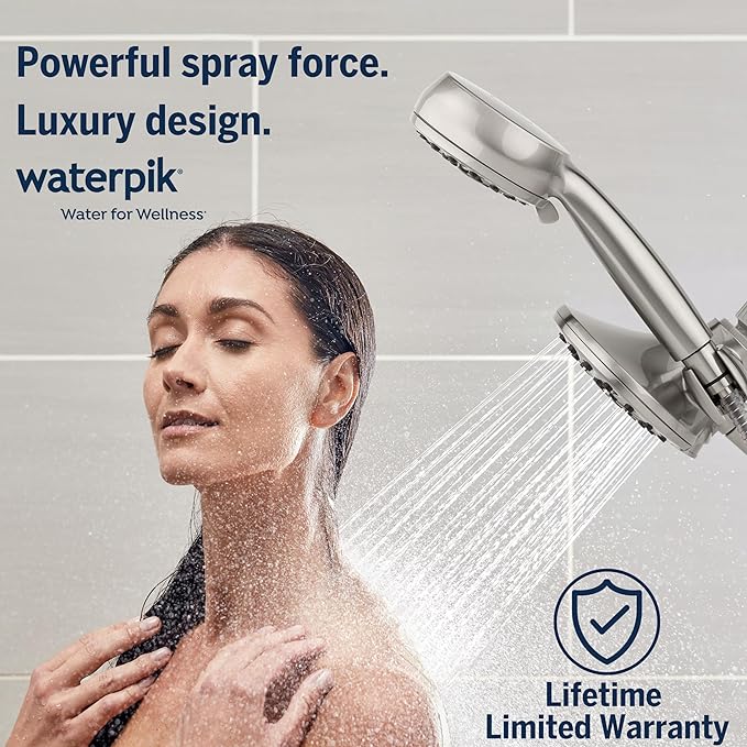 Waterpik One-Touch Dual 2-in-1 Shower System With Rain Shower Head and 7-Mode Hand Held Shower Head, Brushed Nickel XPB-139E-769ME