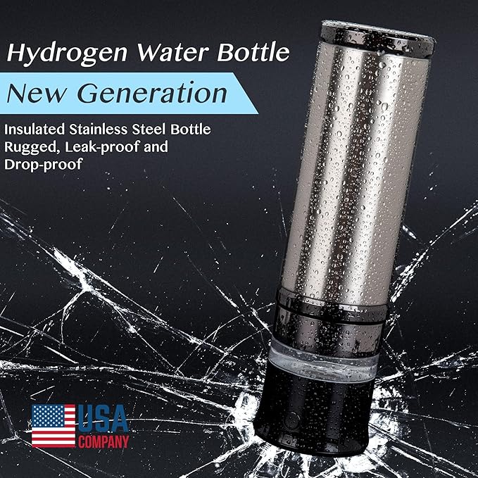 2 in 1 Hydrogen Water Bottle Generator – SPE/PEM Technology – Stainless Steel Bottle with Self Cleaning Mode – 11oz / 330ml – Up to 1300 PPB Hydrogen Enriched Water