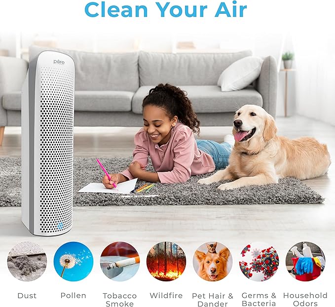 Pure Enrichment PureZone Elite True HEPA Large Room Tower Air Purifier with Air Quality Monitor, 4 Stage Filtration and UV-C Light, Helps Destroy Bacteria, Smoke, Pollen & Dust (White)