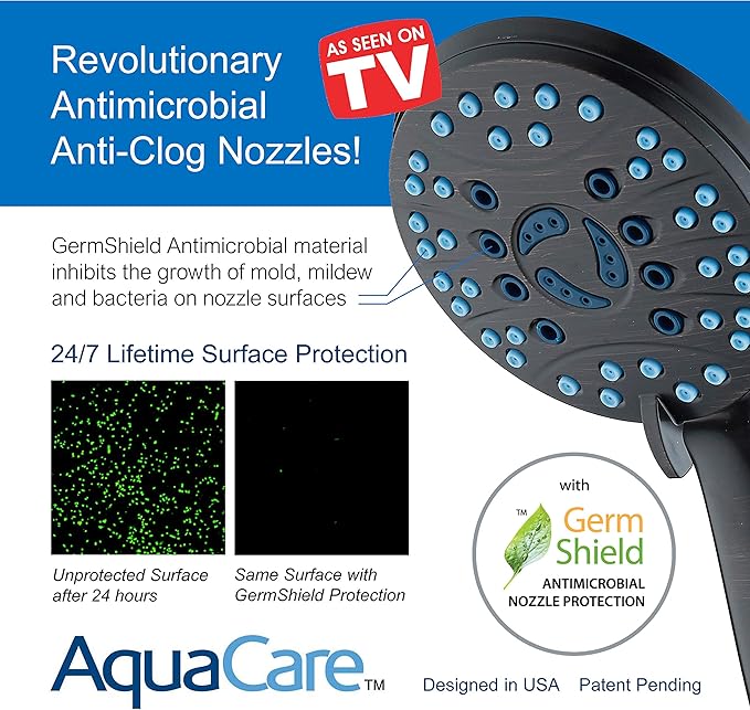 Hotel Spa AquaCare As-Seen-On-TV High Pressure 50-mode Rain & Handheld 3-way Shower Head Combo - Anti-clog Nozzles/Tub, Tile & Pet Power Wash/Extra Long 6 ft. Stainless Steel Hose/ORB Bronze Finish