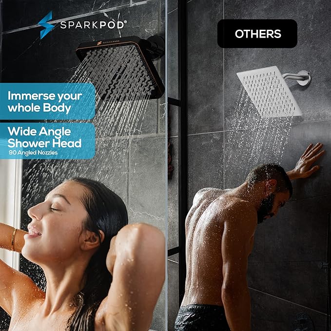 SparkPod Shower Head - High Pressure Rain - Premium Quality Luxury Design - 1-Min Install - Easy Clean Adjustable Replacement for Your Bathroom Shower Heads (Vintage Oil Rubbed Bronze, 8 Inch Square)