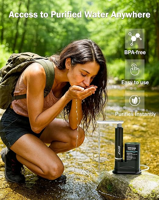 Frizzlife Electric Water Filter Camping, 0.01μm Ultrafiltration Portable Water Filter, Rechargeable Water Purifier for Camping, Survival, Backpacking, Hiking & Emergency, EF1200