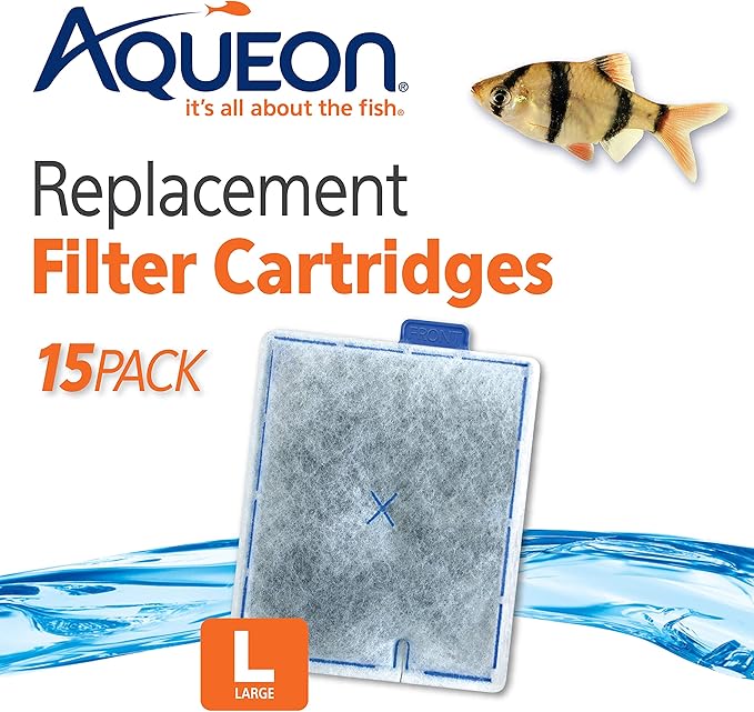Aqueon Replacement Filter Cartridges For Filter Models 20, 30, 40, 50, and 75, and Canister Models 200, 300, and 400, Large, 15 pack