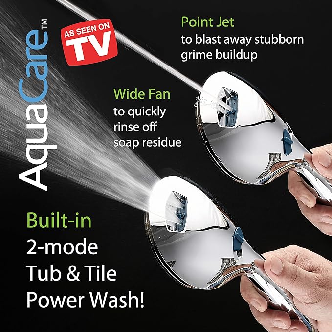 Hotel Spa AquaCare As-Seen-On-TV High Pressure 50-mode Rain & Handheld 3-way Shower Head Combo - Anti-clog Nozzles/Tub, Tile & Pet Power Wash/Extra Long 6 ft. Stainless Steel Hose/All Chrome Finish