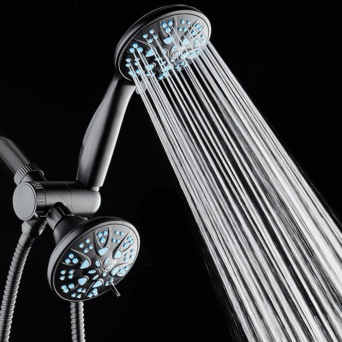 AquaDance Antimicrobial/Anti-Clog High-Pressure 30-setting Dual Head Combination Shower with Microban Nozzle Protection From Growth of Mold, Mildew & Bacteria for a Healthier Shower – Aqua Blue