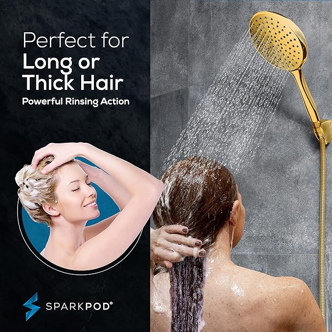 SparkPod High Pressure Handheld Shower Head with Hose - Huge 6-Inch Rainfall Shower Head, Extra Long 6ft. Hose & Adjustable Bracket- Luxury Showerheads- 1-Min Installation (Egyptian Gold)