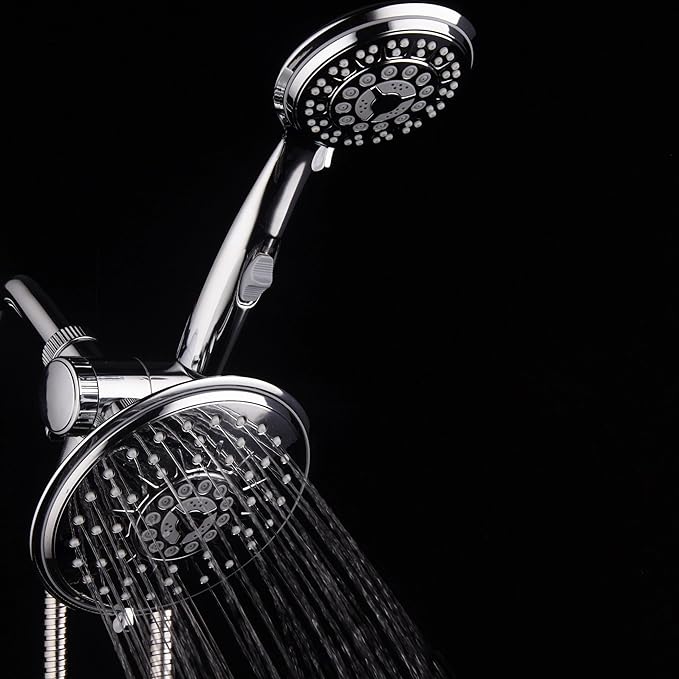 30-Setting Ultra-Luxury 6 inch Rainfall Shower Head & Handheld 3-way Combo with Water Saving Pause Switch and Stainless Steel Hose/Enjoy Separately or Together! Premium All Chrome Finish