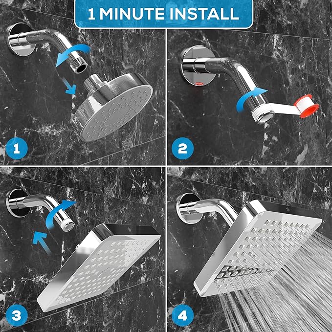 SparkPod Shower Head - High Pressure Rain - Premium Quality Luxury Design - 1-Min Install - Easy Clean Adjustable Replacement for Your Bathroom Shower Heads (Luxury Polished Chrome, 6 Inch Square)