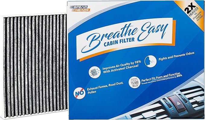 Spearhead Odor Defense Breathe Easy AC & Heater Cabin Filter | Fits 2005-2023 Tacoma, 2013-2016 Dart, 2003-2008 Vibe Like OEM | Up to 25% Longer Lasting w/Activated Carbon (BE-374)