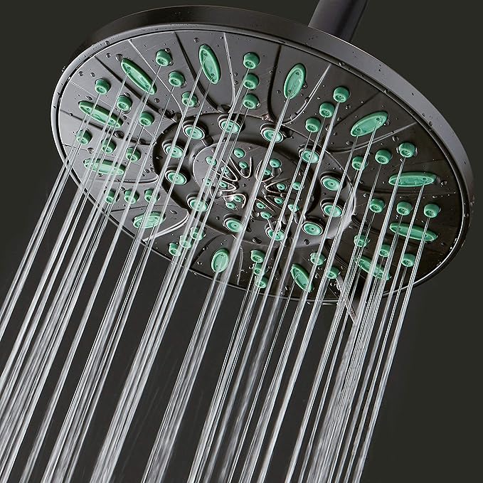 AquaDance 7-inch 6-Setting Rainfall Showerhead with Anti-Microbial Microban Protection from Mold, Mildew, and Bacteria - Clog-Free, Oil-Rubbed Bronze Finish/Coral Green Jets
