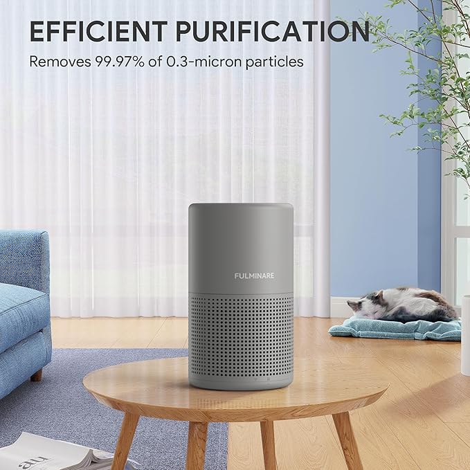 FULMINARE Air Purifiers for Bedroom H13 True HEPA Air Filter, Quiet Air Cleaner With Night Light, Portable Small Air Purifier for Home, Office, Living Room (Gray)