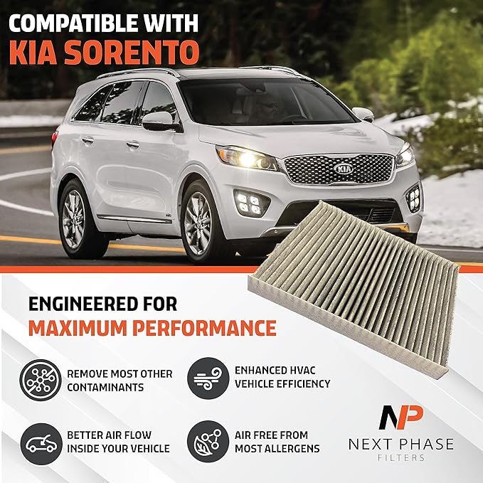 Carbon Cabin Air Filter Replacement - Pack of 1 - Made in USA - Compatible with 2016-2018 Kia Sorento 2.0L, 2016-2020 2.4L & 3.3L - Replaces O.E. C6C79AC000