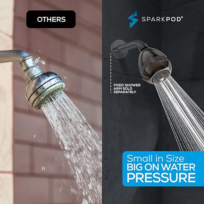 SparkPod 3-Inch Extreme High Pressure Shower Heads - Pressure Boosting with Rain, Massage & Pulsating Mode, Powerful Water-Saving Showerhead - 2.5 GPM Fixed Shower Head (Vintage Oil-Rubbed Bronze)