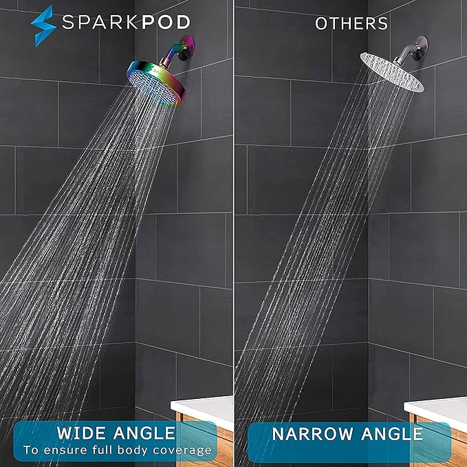 SparkPod Shower Head - High Pressure Rain - Premium Quality Luxury Design - 1-Min Install - Easy Clean Adjustable Replacement for Your Bathroom Shower Heads (Radiant Rainbow, 6 Inch Round)