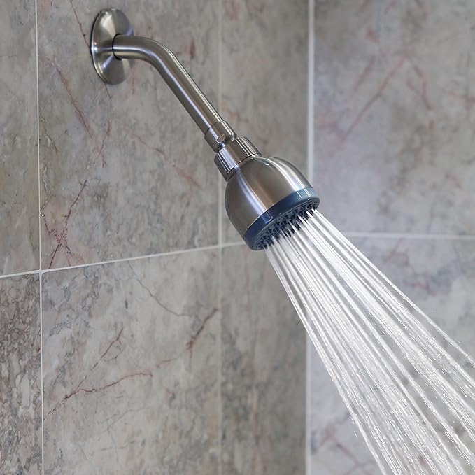 Aqua Elegante High Pressure Showerhead Brushed Nickel - Best Wall Mount, Bathroom, RV Shower Head For Low Flow Showers, 2.5 GPM - Brushed Nickel