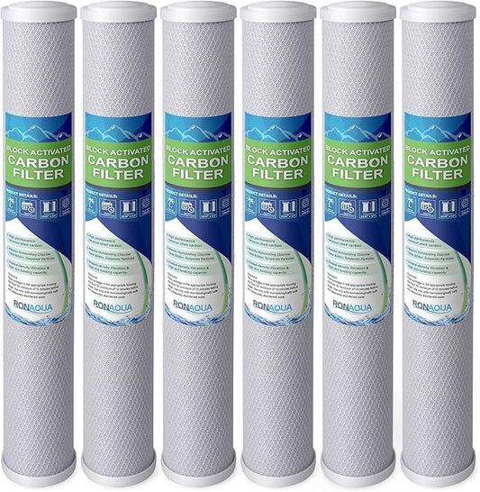 Standard Whole House Coconut Shell Carbon Block 5 Micron Water Filter 20” x 2.5” Fits 20” x 2.5” Housings. Remove Chlorine and Bad Odor. Compatible with C1-20, HX-CB-25-2010, F3WCB32 Pack of 6