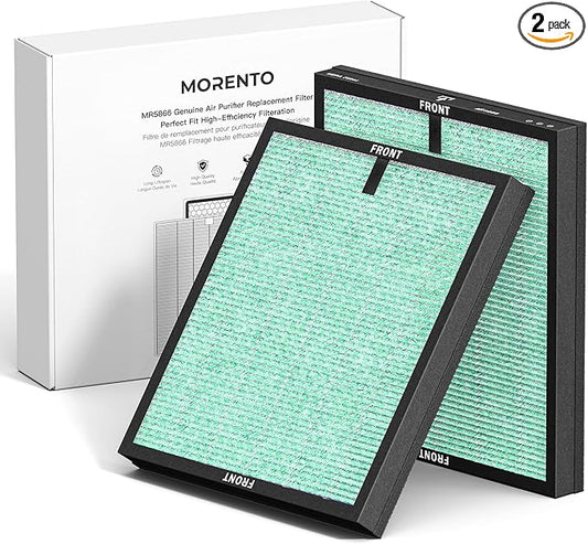 MORENTO Genuine Air Purifier Replacement Filter, True HEPA Filter Compatible with MR5866 for 99.97% Air Pollutants, Odor and Smoke, Pet Dander Version Green 2 Pack