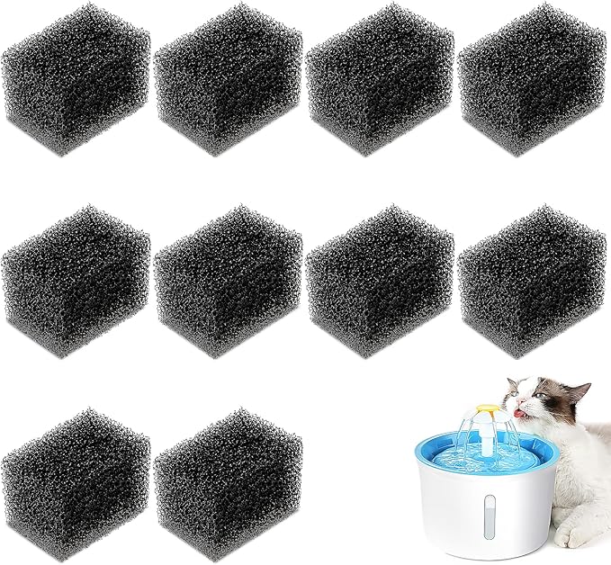 10Pcs Cat Water Fountain Sponge Filter Replacement, Upgraded Sponger Foam Filter for 92oz/2.8L Pet Fountain, Fountain Filter Replacement for Cat and Dog(Black)