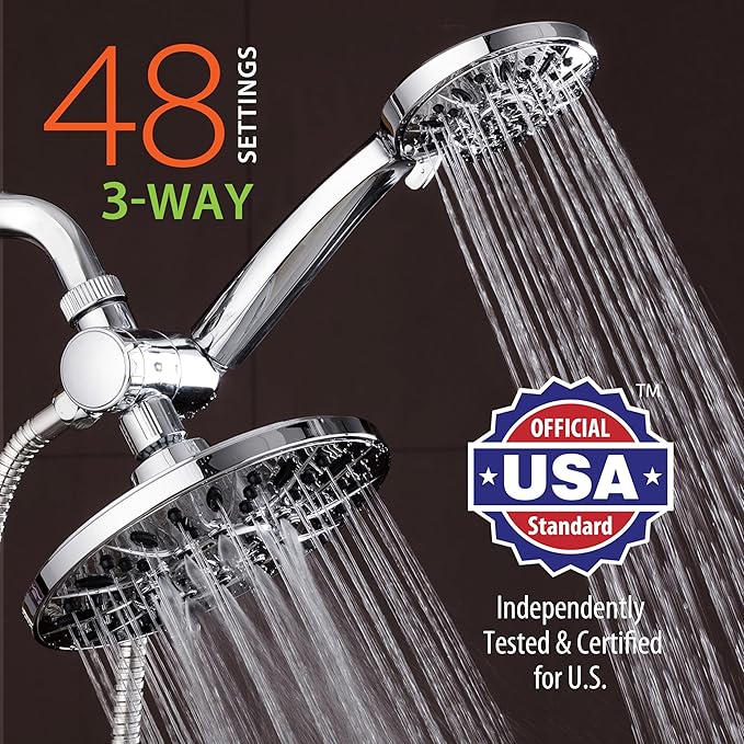 AquaDance 7" Premium High Pressure 3-Way Rainfall Combo for The Best of Both Worlds - Enjoy Luxurious Rain Showerhead and 6-Setting Hand Held Shower Separately or Together - Chrome Finish - 3328