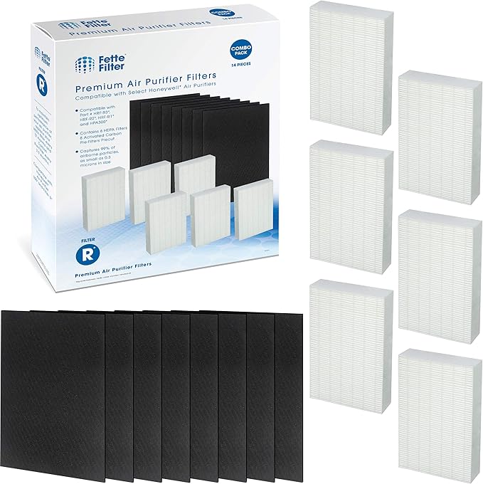Fette Filter Set - HEPA Filter for Honeywell Air Purifier HPA300, HPA304, HPA8350, HPA5350, HPA5300B. 6 Hepa + 8 Pre-Filters