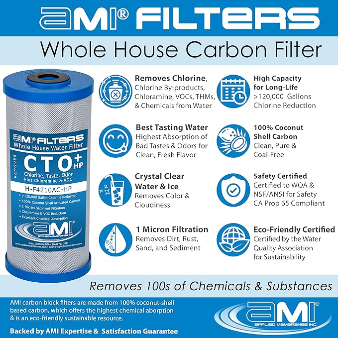 Applied Membranes Inc. 3-Stage Whole-House Water Filter Cartridge Replacements, Includes 10-Inch Sediment, Carbon, and Lead Filter Cartridges