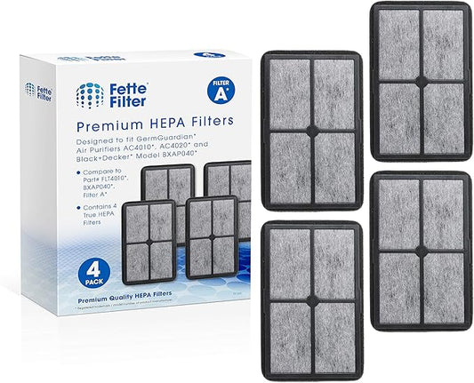 Fette Filter - FLT4010 Replacement Filter Compatible with GermGuardian Filter A for Models AC4010 & AC4020 Series and Black + Decker Model BXAP040 Air Purifiers - Pack of 4