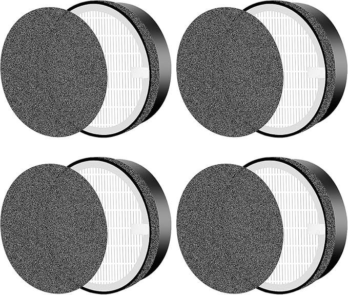 for LEVOIT LV-H132 Replacement Filters, Compatible with Laukowind LV-H132 3-in-1 Nylon Pre-Filter, High-Efficiency Activated Carbon True Filters, Part LV-H132-RF, 4 Pack