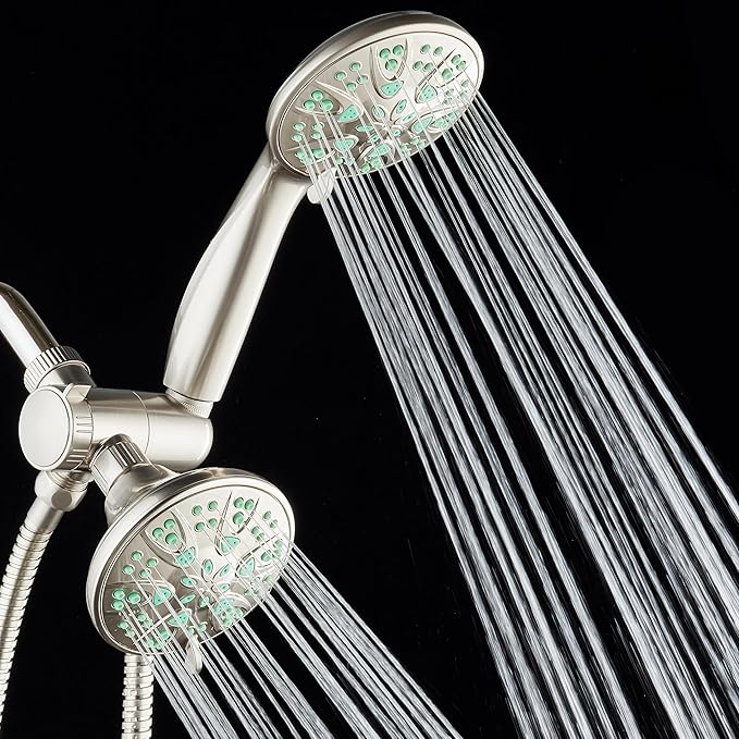 AquaDance Antimicrobial/Anti-Clog High-Pressure 30-setting Dual Head Combination Shower with Microban Nozzle Protection From Growth of Mold, Mildew & Bacteria for a Healthier Shower – Coral Green