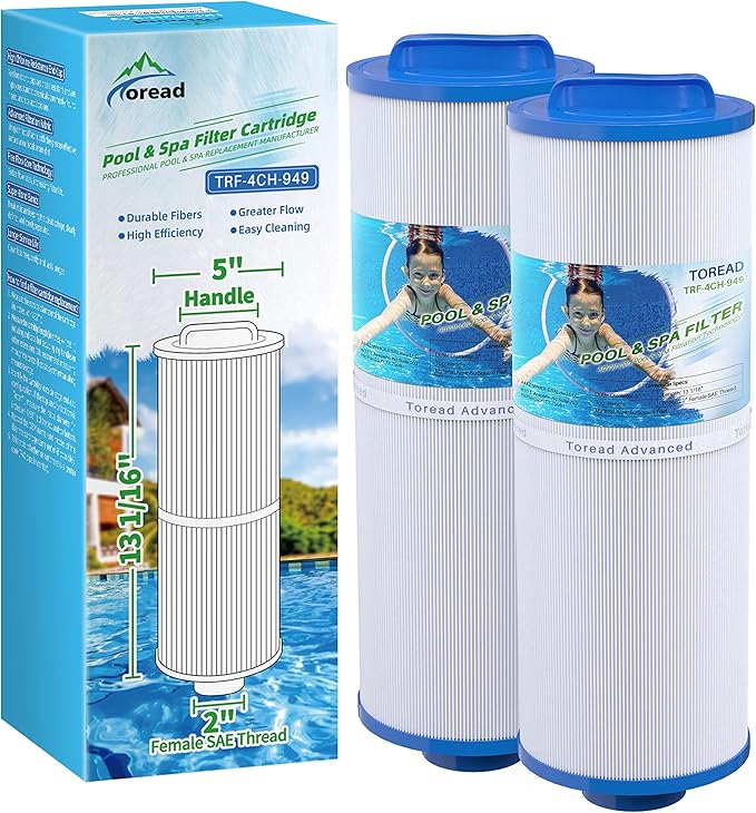 TOREAD 4CH-949 Spa Filter Replaces PWW50L, FIL50-5D13H15FCT-3, Filbur FC-0172, SD-01143, 817-4050, Rising Dragon 50, Waterway Teleweir 50 sqft Filter Cartridge 2PACK