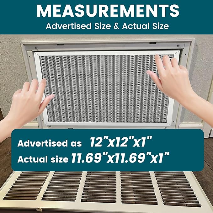 12x12x1 Air Filter-MERV 8, Washable & Reusable Electrostatic Air Filter, AC/HVAC Furnace Filter, Lasts a Lifetime, Permanent Filter, Breathe FresherHome And Office Actual Size:11.69x11.69x1 Inch