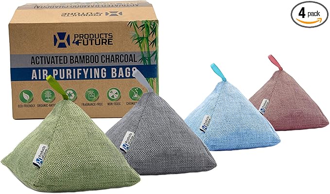 4 Pack of 200g Naturally Activated Bamboo Charcoal Air Purifying Bags | Natural Home Deodorizer Bags | Charcoal Bag Odor Absorber For Pets | Odor Eliminator & Moisture Absorber Air Freshener Bags