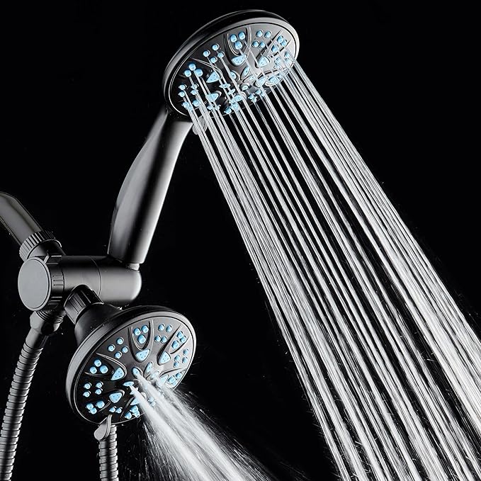 AquaDance Antimicrobial/Anti-Clog High-Pressure 30-setting Dual Head Combination Shower with Microban Nozzle Protection From Growth of Mold, Mildew & Bacteria for a Healthier Shower – Aqua Blue
