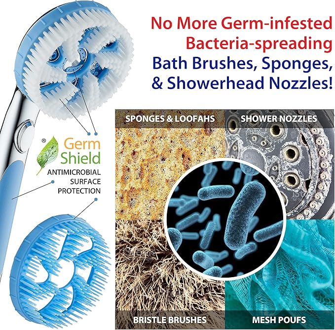 Hotel Spa AquaCare High Pressure 6-in-1 Aquassage - 76-mode 3-way Combo, Showerhead, Hand Shower, Body Brush, Hair Brush & Arm in One Two Brackets, Extra-long 6 foot Stainless Steel Hose