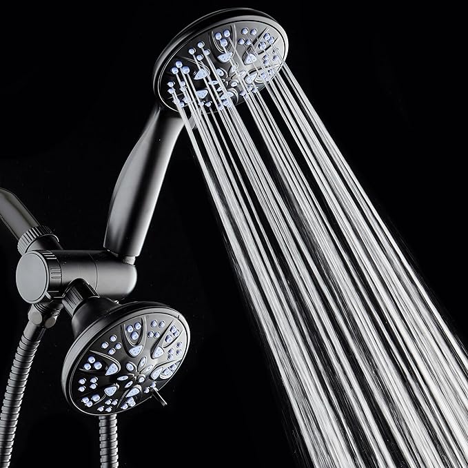 AquaDance Antimicrobial/Anti-Clog High-Pressure 30-setting Dual Head Combination Shower with Nozzle Protection from Growth of Mold, Mildew & Bacteria for a Healthier Shower – Sunset Blue