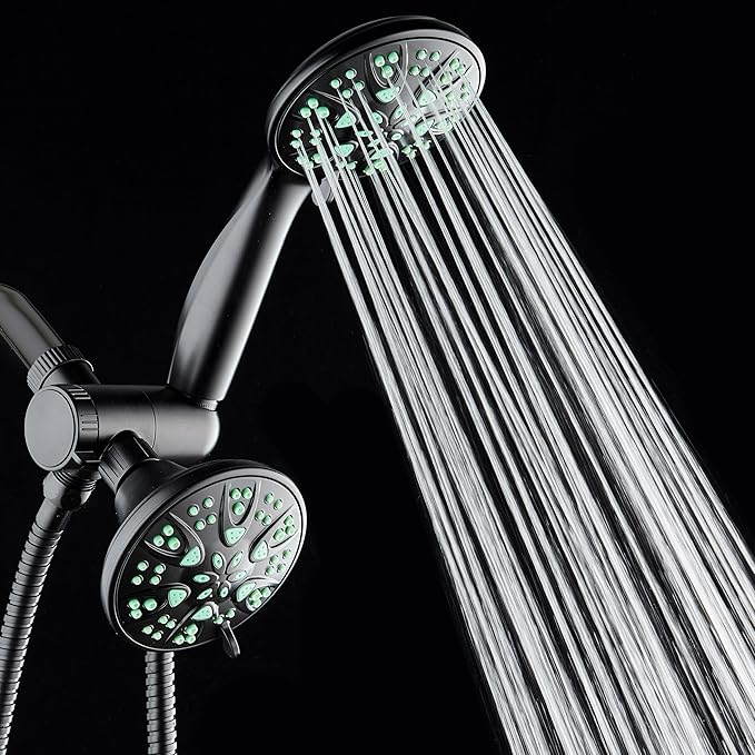 AquaDance Antimicrobial/Anti-Clog High-Pressure 30-setting Dual Head Combination Shower with Microban Nozzle Protection From Growth of Mold, Mildew & Bacteria for a Healthier Shower – Coral Green